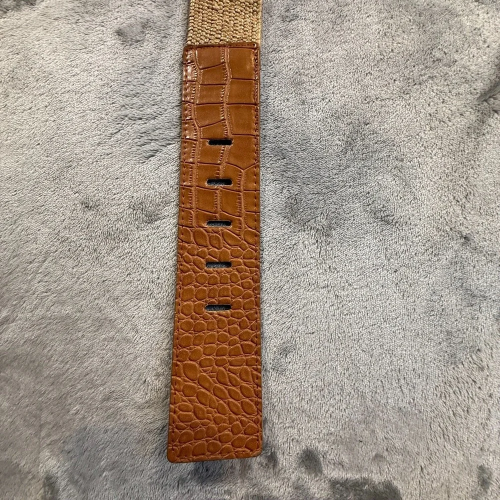 Liz Claiborne Women's Tan Stretch Woven Belt Croc Embossed Buckle Size S/M